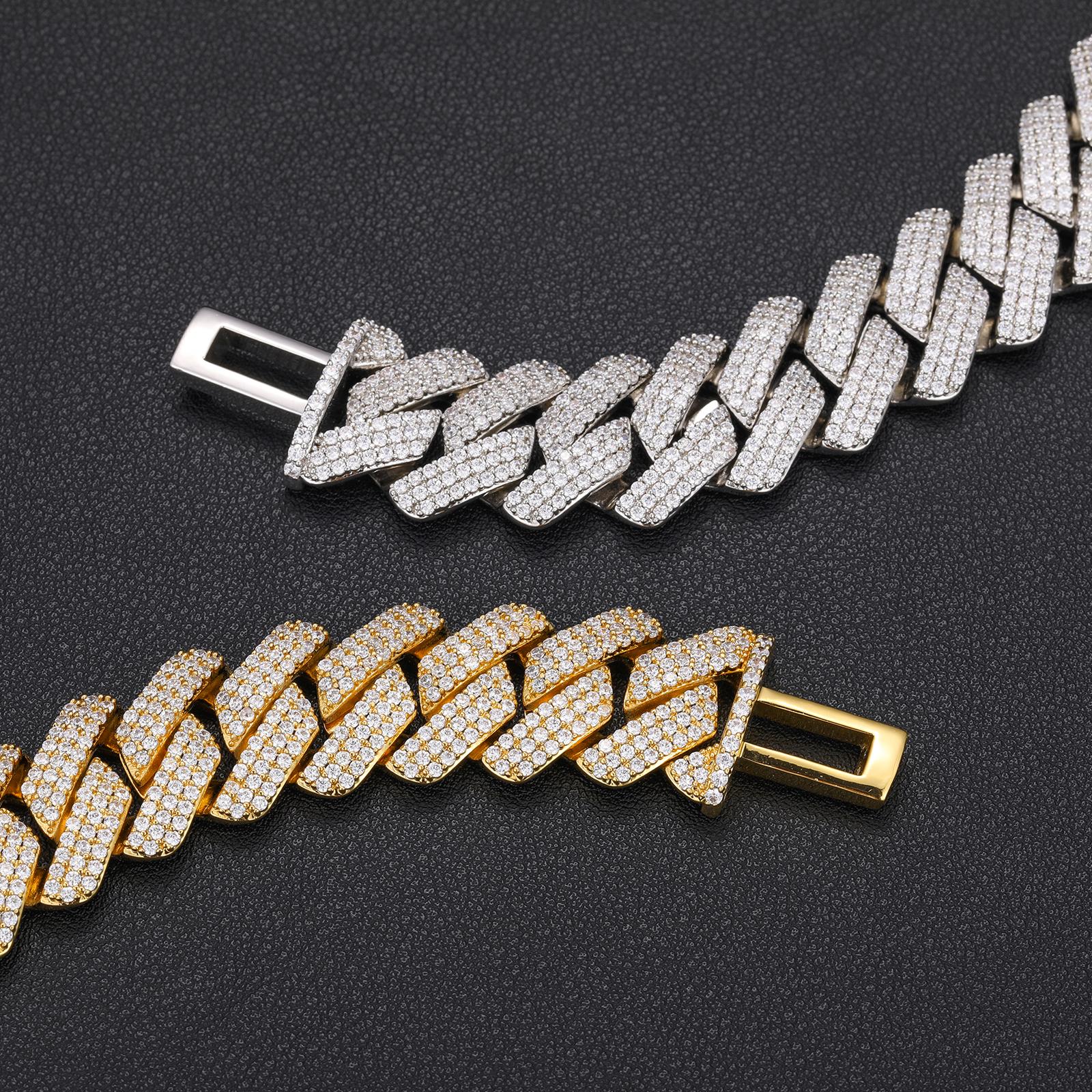 【#B15 20mm】Men's Hip Hop Bracelet Bubble Shiny Synthetic Moissanite Cuban Chain Bracelet 925 Sterling Silver Rock Rapper Fine Jewelry