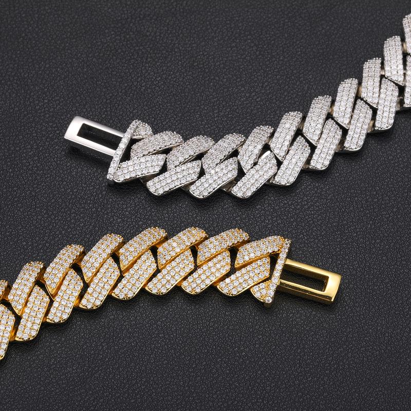 【#B15 20mm】Men's Hip Hop Bracelet Bubble Shiny Synthetic Moissanite Cuban Chain Bracelet 925 Sterling Silver Rock Rapper Fine Jewelry