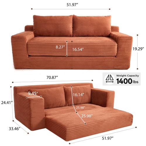 [ Shop Recommend] No Assembly Loveseat Sofa chaise with Steel Frame ,2-in-1 Design, Cofy Fabric - Compact Couch  save Spaces, Apartments, Home Office & Bedroom