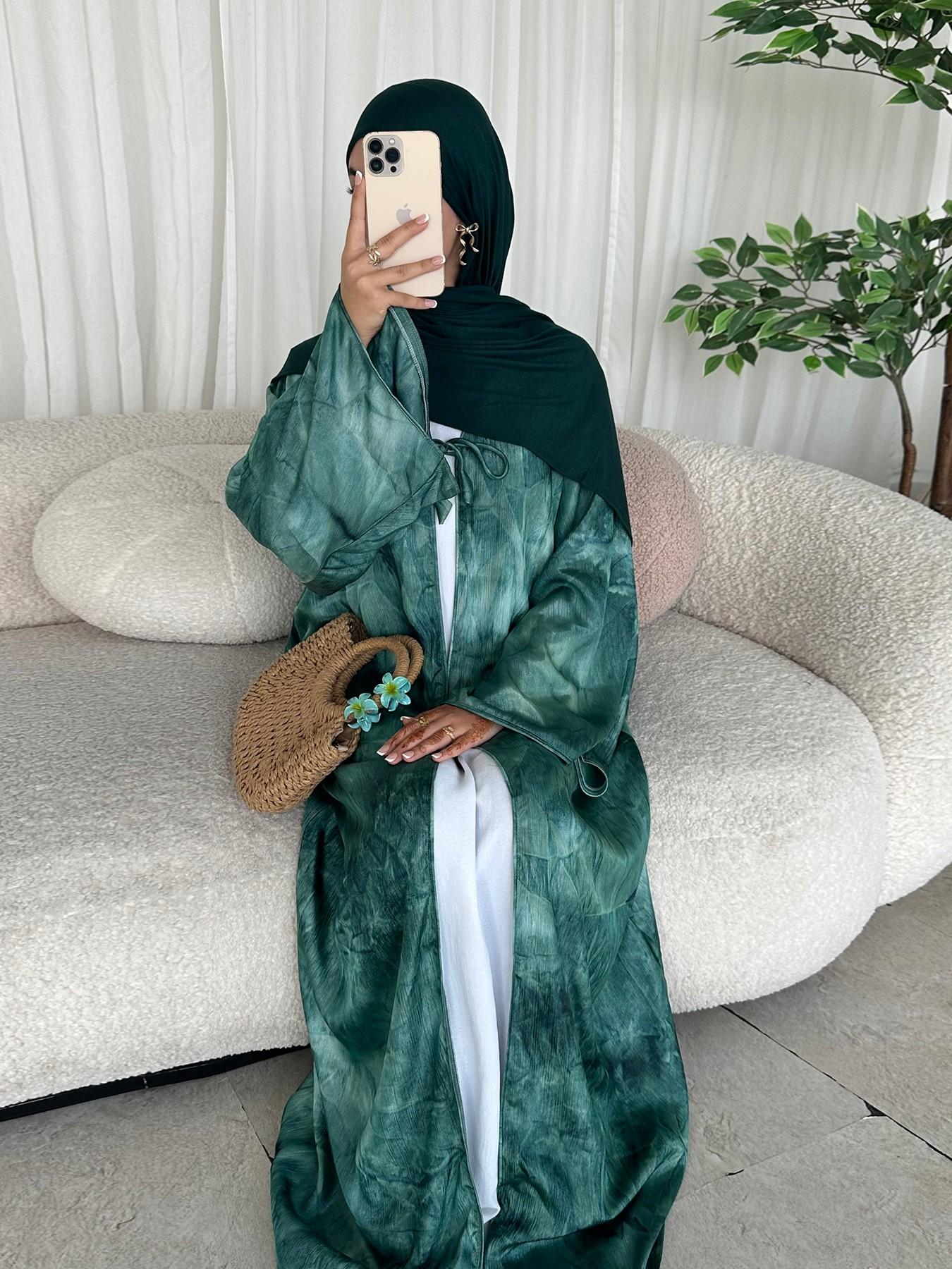 New Design Muslim Women Printed Long Cardigan Open Front Abaya, Elegant Comfortable Design, Perfect for Daily Wear, No Hijab Included