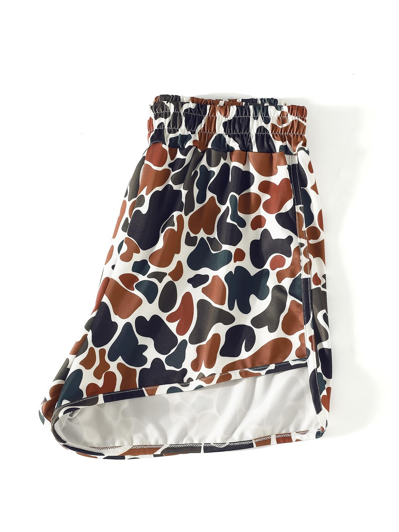 Women's Camo Print Adjustable Elastic Waist Shorts, Casual Comfy Breathable Shorts for Daily Wear, Ladies Bottoms for All Seasons