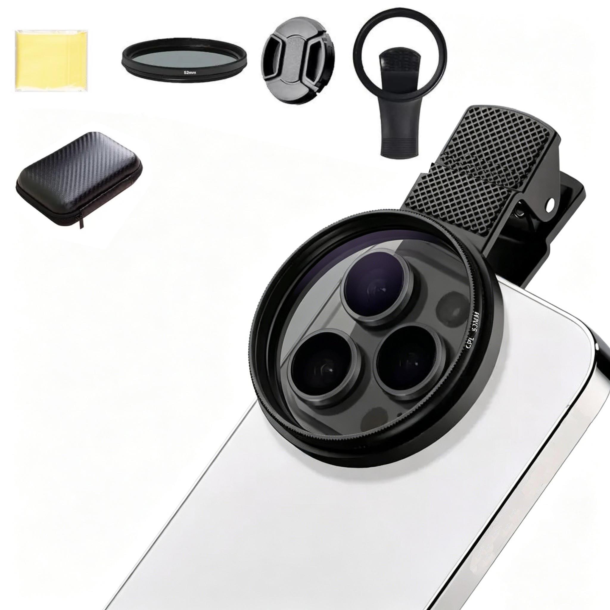52mm Clip-On Cpl Cellphone Optical Lens Filter Kit, Circular Polarizer with Agc Glass, Mobile Phone Accessory for iPhone and Smartphones, Smartphone Lens Attachment, Camera Phone Accessories