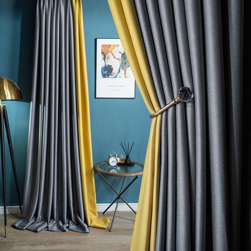 2pc Living Room Curtain Set, High-End Modern Patchwork Design, Cotton Linen Fabric, Noise Reduction Insulation Sunshade, Iron Ring Processing