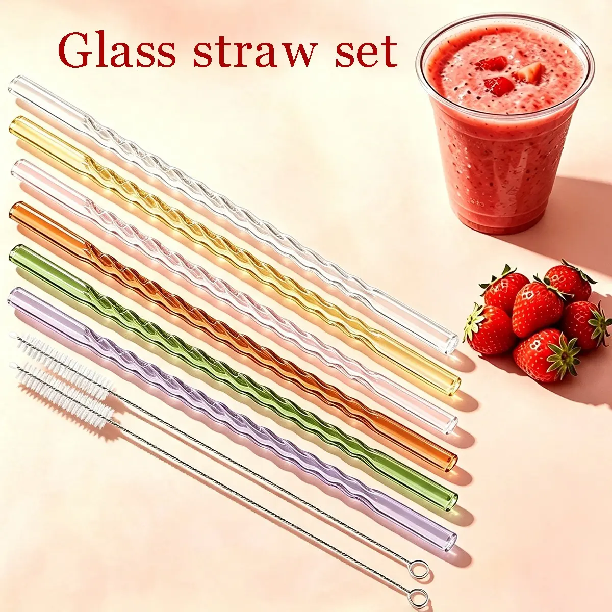 6-Pack Threaded Glass Straws, High Borosilicate Glass, Heat Resistant, Easy Clean, with Brush, Ideal for Milk Tea, Juice, Cocktails, Party Bar Accessories