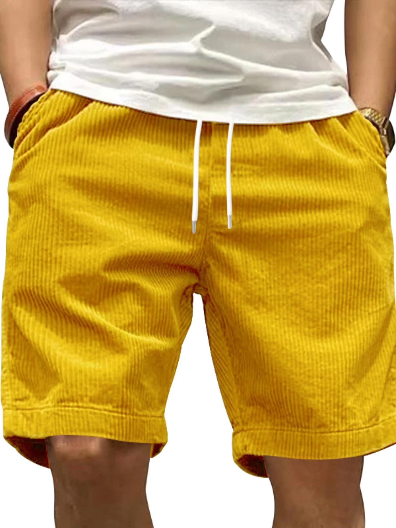 Men's Solid Pocket Corduroy Shorts, Loose Casual Comfy Breathable Shorts for Summer, Men's Bottoms for Daily Wear