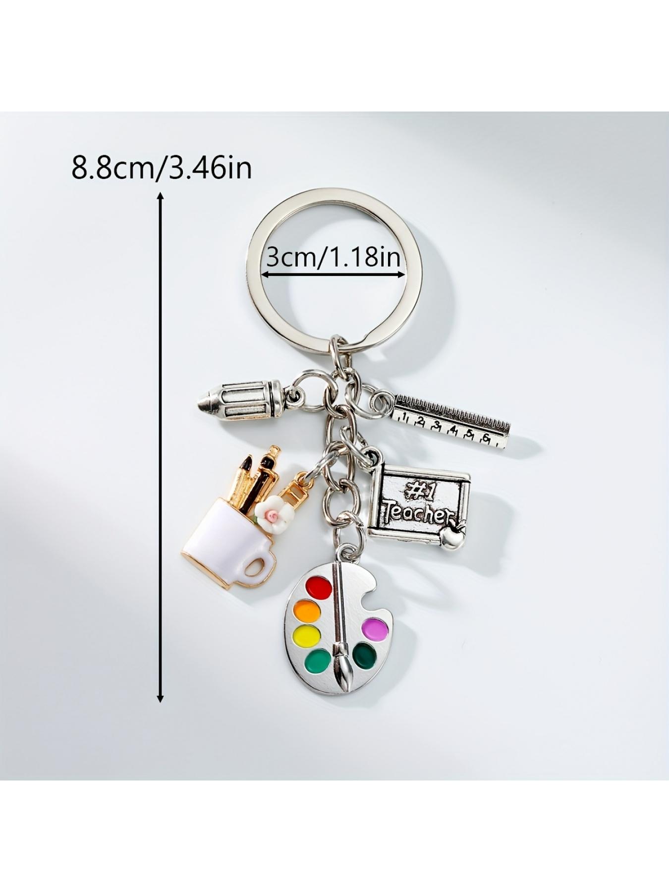 1pc Alloy Ancient Silvery Art Painting Board Keychain, with Ruler, Paint Brush and Pen Holder, School Art Small Gift, Gift Choice for Painting Friends