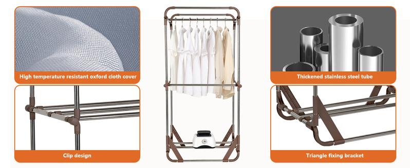 Uten Clothes Dryer Portable, 1500W Power Electric Clothes Hooded Dryer Machine with Timer, 2-Tier Laundry Drying Wardrobe, Foldable Clothes Drying Rack and Dryer for Travel, Apartments, RV, Home - Blue