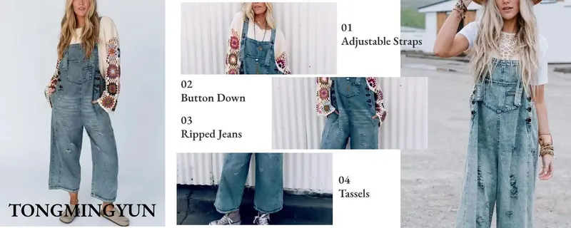 Goranbon Women's Cotton Crop Denim Jumpsuits - Adjustable Buckle, Button Design, Distressed Bib, Baggy Strappy, Comfortable Casual Vintage Womenswear Bottoms Goranbon Women's Cotton Crop Denim Jumpsuits - Adjustable Buckle, Button Design, Distressed Bib, Baggy Strappy, Comfortable Casual Vintage Womenswear Bottoms