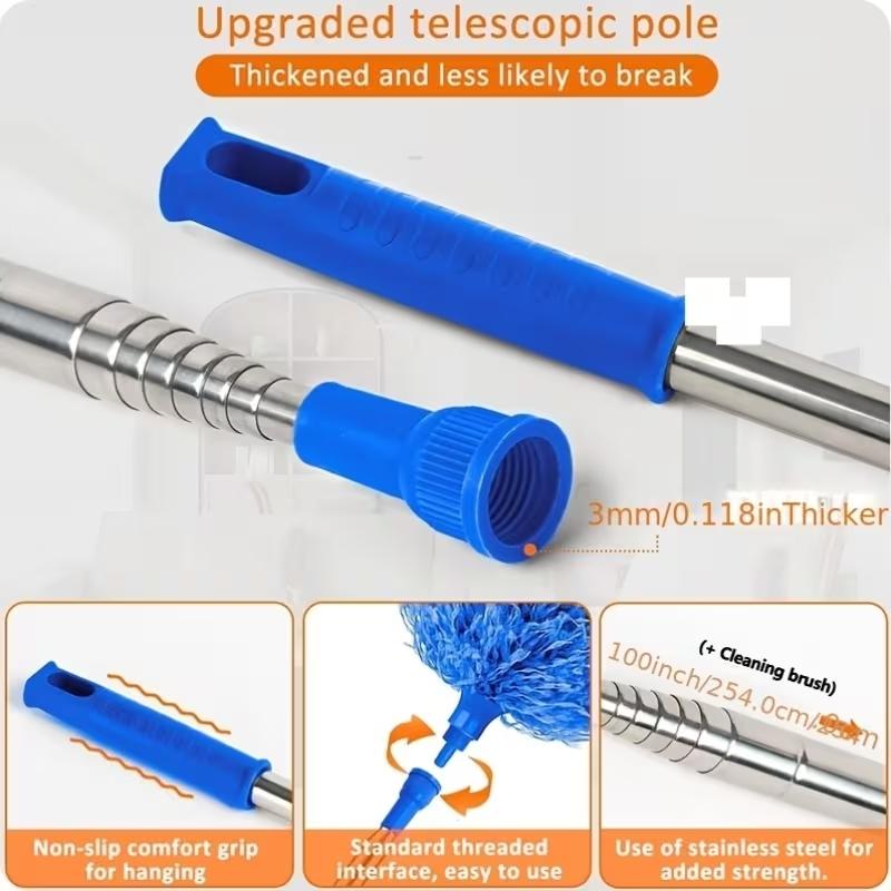 111.42 Inch Extendable Microfiber Artificial Duster with Bendable & Retractable Pole Handle - Heavy-Duty Washable Duster Brush for High Ceiling Fans, Blinds, Furniture, Kitchen, Bathroom, Living Room, Bedroom, Duster For Ceiling Fan, Furniture Cleaning