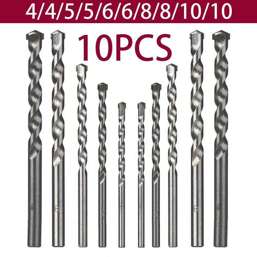 10pcs High Strength Building Spiral Drill Bit Set, Suitable for Concrete, Walls, Tiles, Bricks, Cement, Marble, Granite, Stone