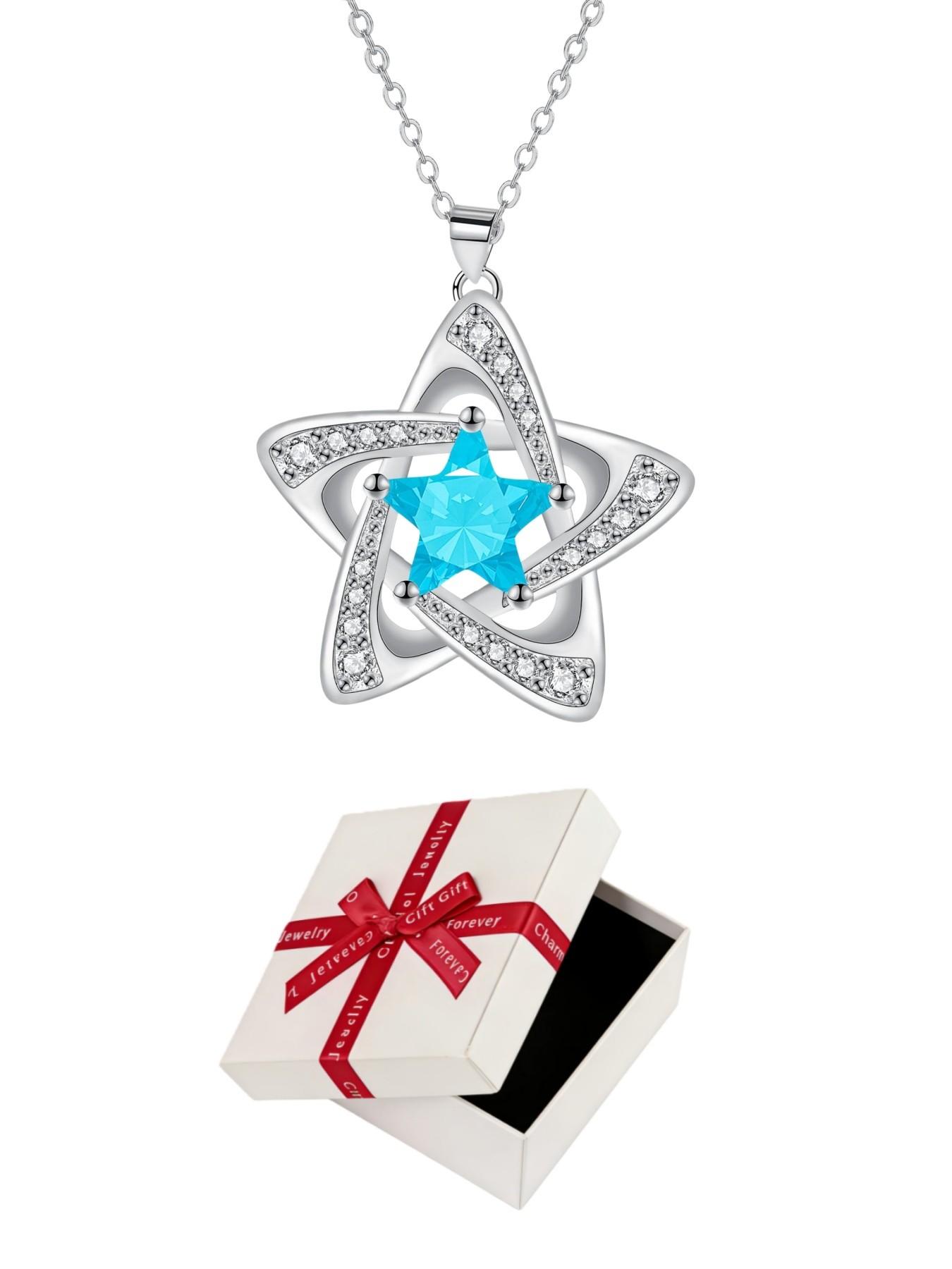 "Blue Diamond Stardust" — Elegant blue pentagram sapphire necklace with preserved rose & eco-friendly moss teddy bear gift box. A perfect mysterious gift for festivals, dates, birthdays for wives or daughters, and Valentine's Day.