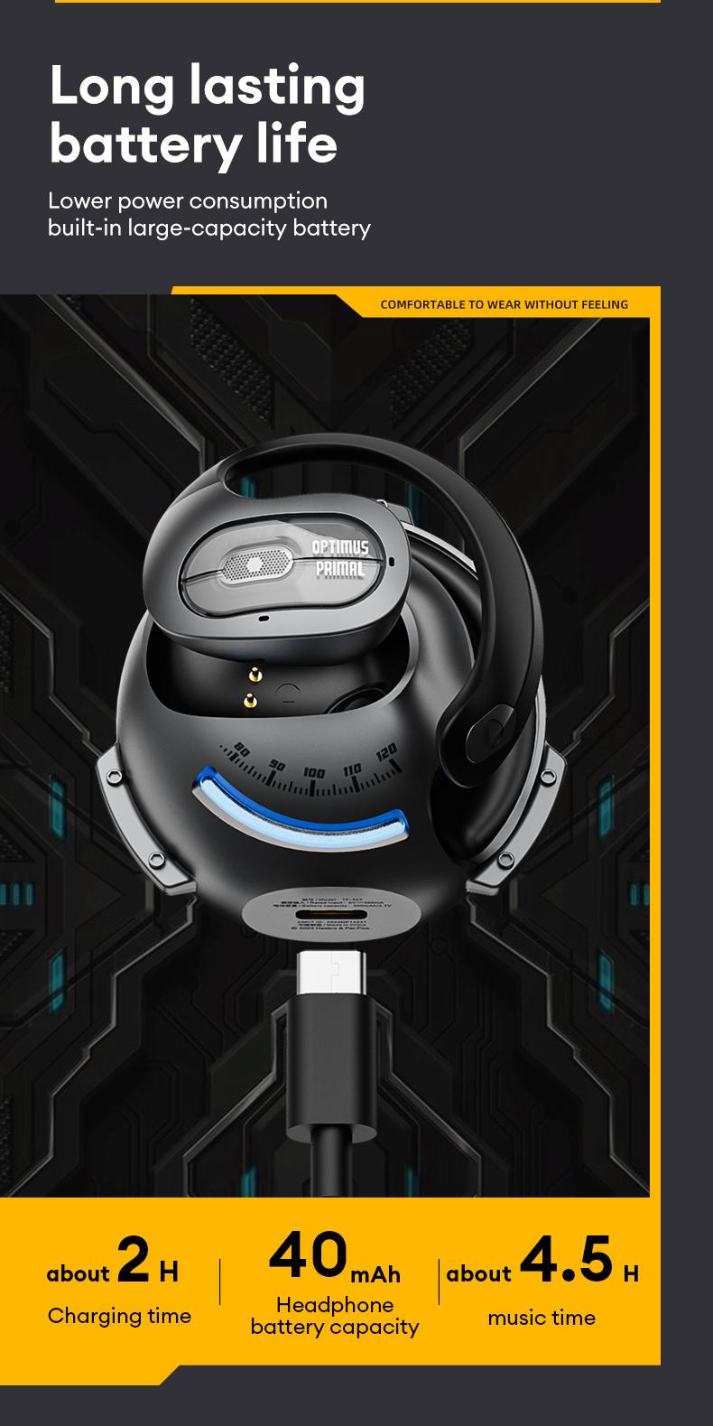 Transformers TF-T07 OWS Spatial Surround Sound Earbuds with Call Noise Canceling Mic, Audio and Video Electronic Headphones for Music & Phone Calls