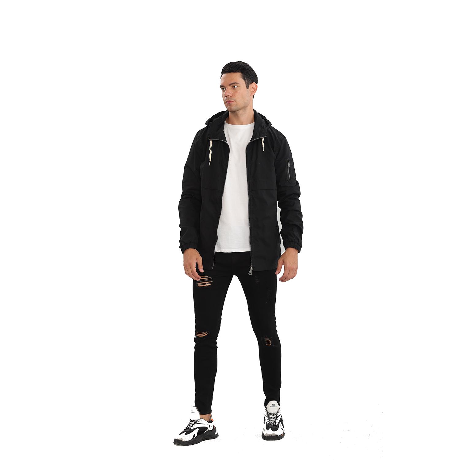 Men's Lightweight Windbreaker Jackets Outdoor Drawstring Hooded Pocket Raincoat Jacket