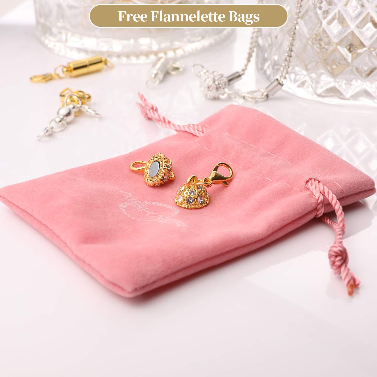 12 Pack Magnetic Necklace Clasps and Closures Necklace Jewelry Extender with Strong Magnet Magnetic Gold and Silver Plating Set Stainless Steel Charm