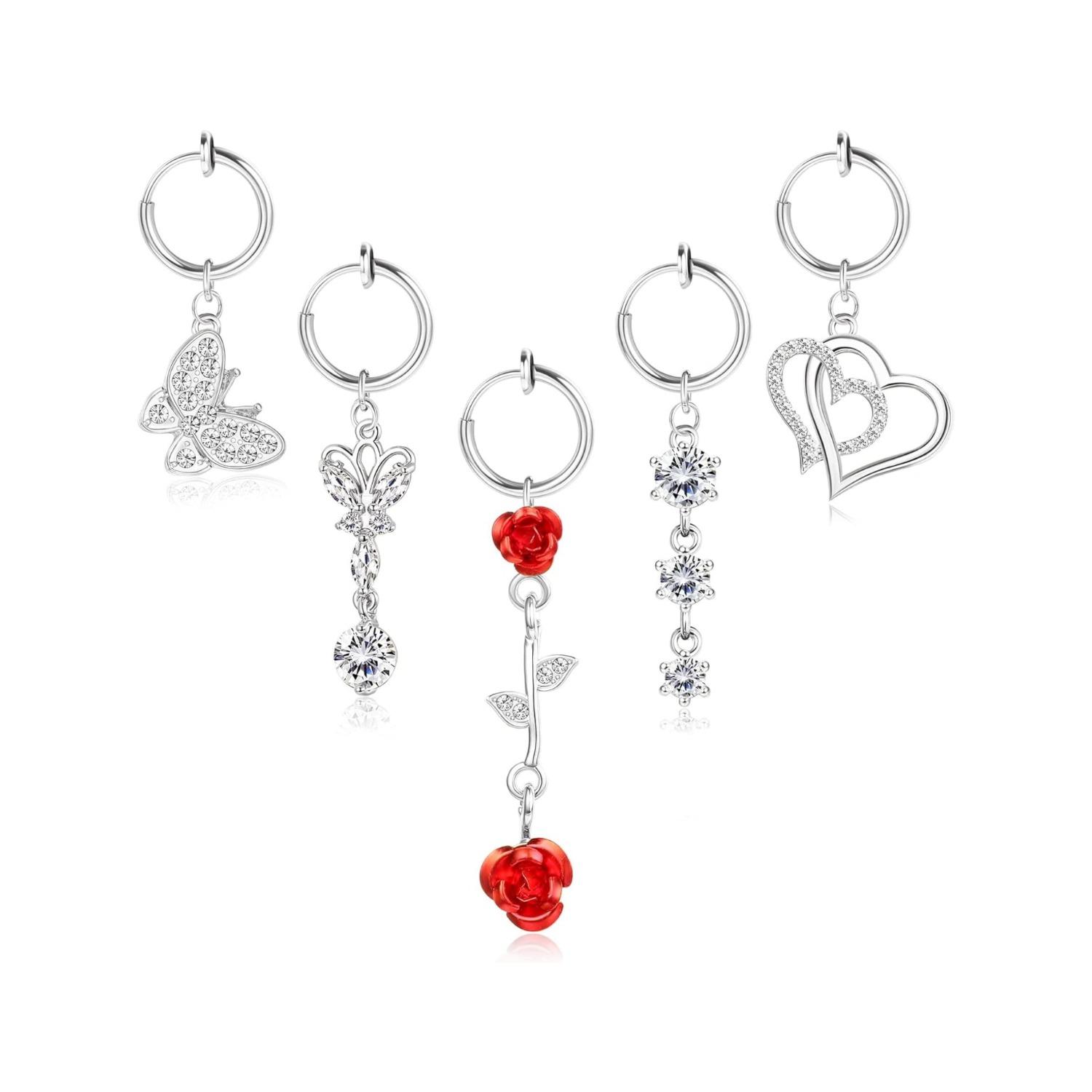 5 Pcs Clip on Belly Button Rings Non Piercing Clip on Navel Rings Faux Belly Button Rings Faux Navel Piercing Fake Belly Button Rings Fake Belly Piercing Jewelry