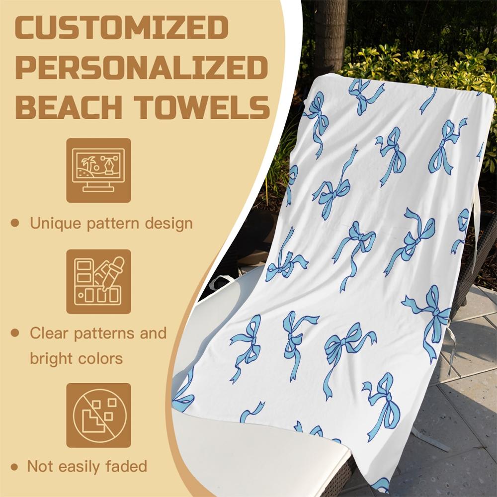Cute Bow Knot Beach Towel, Fresh Pastel Ribbon Design Microfiber Quick Dry Towel, Exclusive Gift for Girls & Women