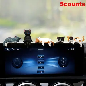 Cute Cat Car Interior Accessories Dashboard Decoration Set, 5-Piece Rearview Mirror Hanging Decorations, Adorable Car Ornaments