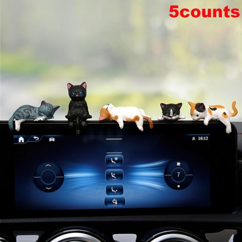 Cute Cat Car Interior Accessories Dashboard Decoration Set, 5-Piece Rearview Mirror Hanging Decorations, Adorable Car Ornaments