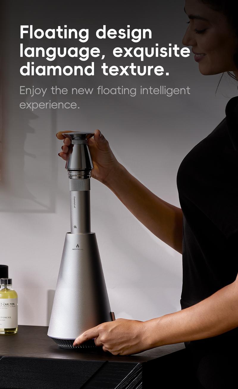AROMASOUL Waterless Scent Diffuser Starter Kit - 1500 Sq Ft Coverage, Alloy Atomization System,Mood Light,Smart Rechargeable Hotel Scent Diffuser, Including 120ml Essential Oil, for Home,Large Room,Spa,Silver