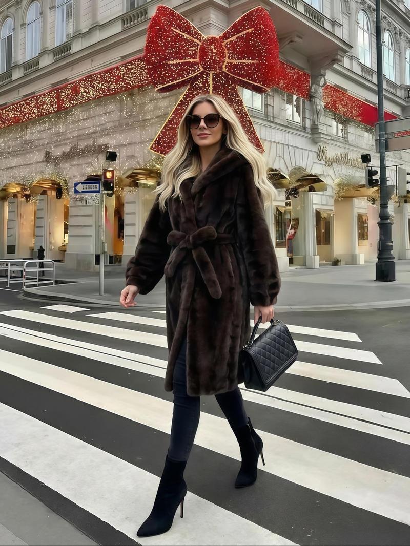 Women's Faux Fur Coat, Winter Fashionable Long Sleeve Hooded Jacket, Casual Loose Fit Medium-Length Outerwear for Daily Wear