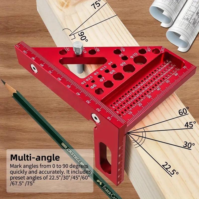 Aluminum Carpenter Square Scriber, 22.5-90 Degree Multi-Angle Protractor, High Precision Woodworking Drawing Line Ruler, Durable Tool for Carpenters