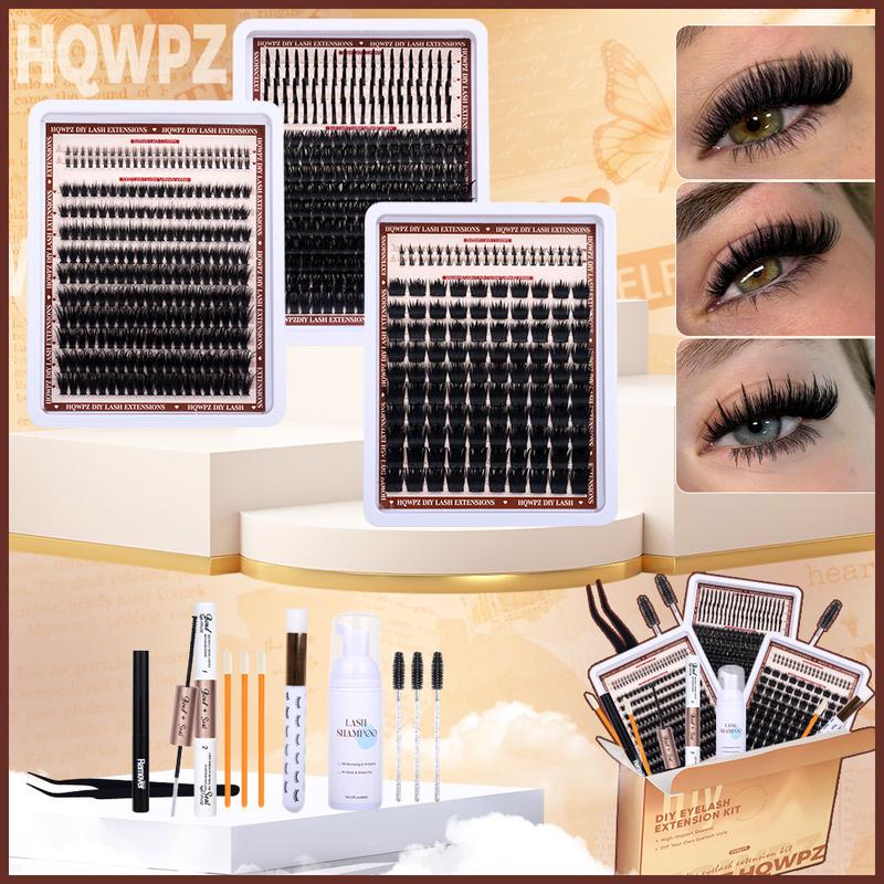 Mega Volume Lash Extension Kit Full Thick Lash Clusters Kit with Spike Bottom Pre-made Spike Lash Extension Kit with Lash Bond and Seal Lash Romver Lash Twezzer Lash Brush Lash Shampoo DIY at Home TikTokShopBlackFriday