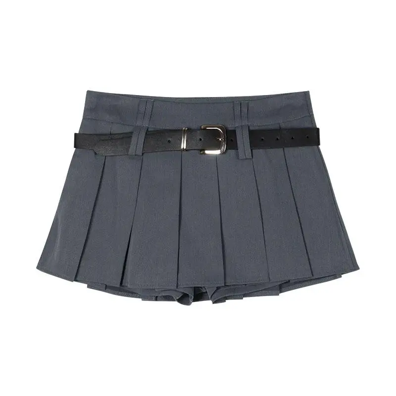 Women Box Pleated Short Skirts With Belt Zipper Side A-Line Low Rise Extreme Mini Skirt Miniskirt Summer Y2K Teen-girl Outfit