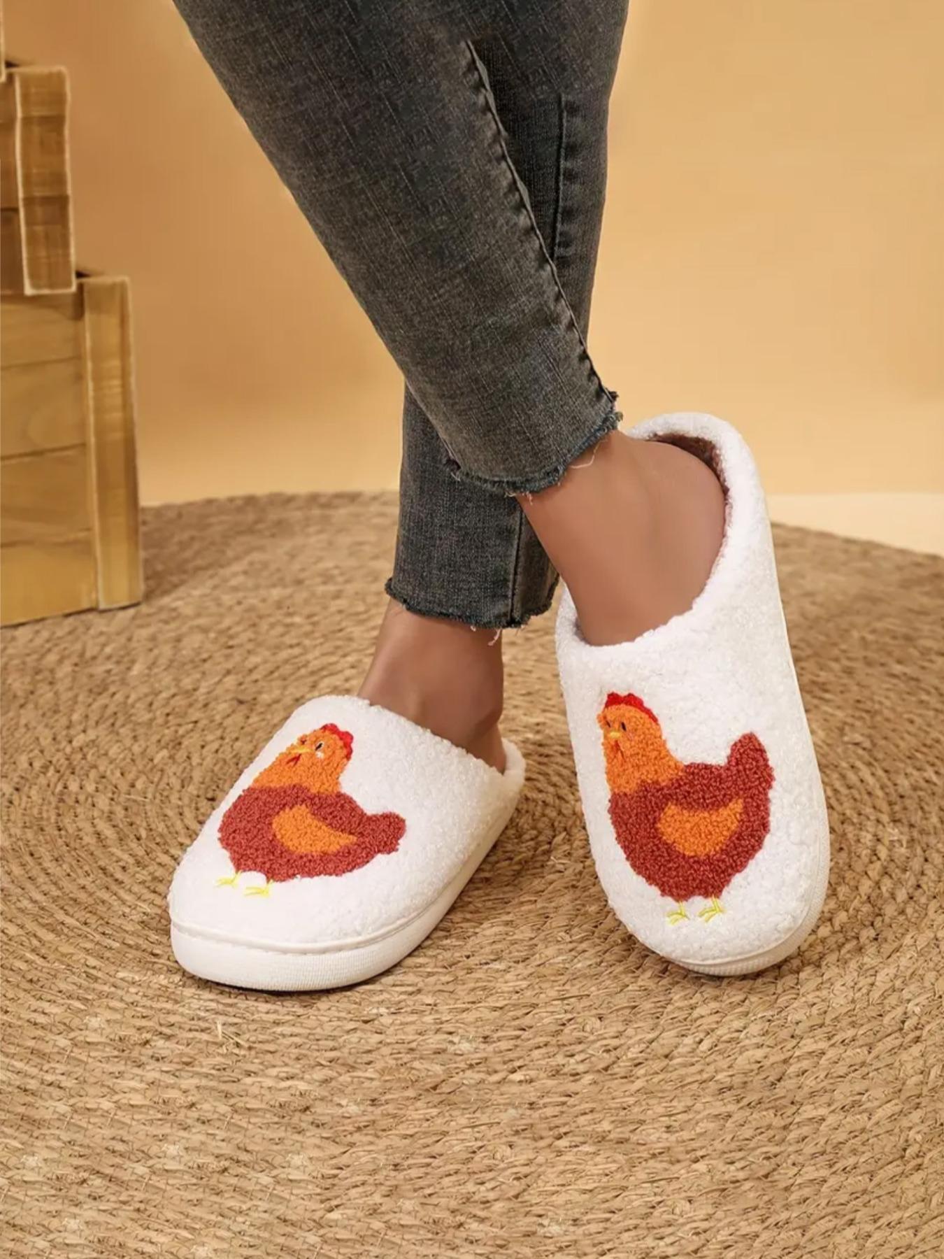 Women's Cute Cartoon Chicken Design Plush Slippers, Casual Soft Comfortable Home Slippers, Warm Slippers for Indoor & Outdoor Use for Fall & Winter, House Slippers
