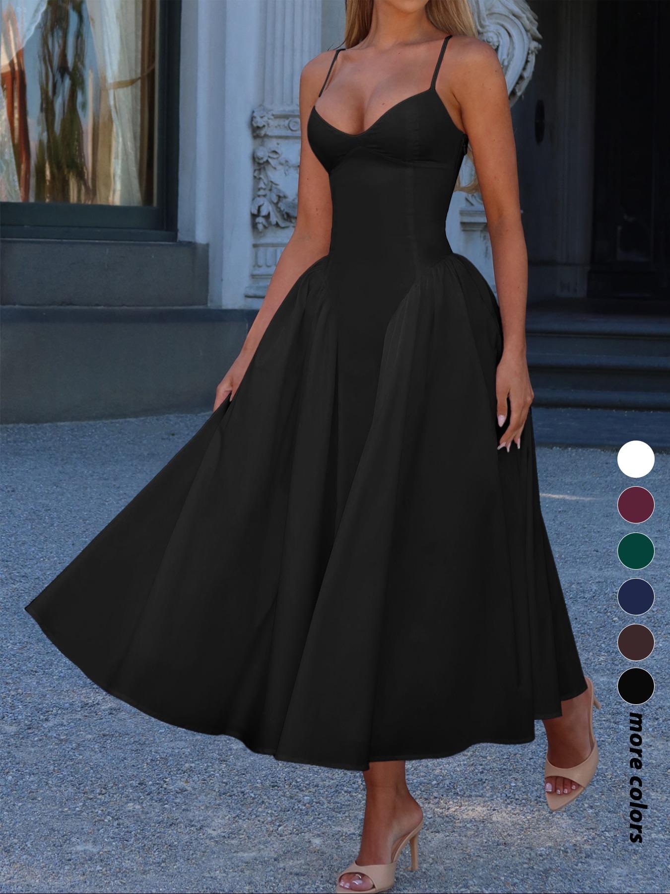 Pure Color Elegant Sleeveless Long Lady Summer Dress, Waist Cinched Design, Fitted Style, Plain Pattern, Perfect for Various Occasions, Formal