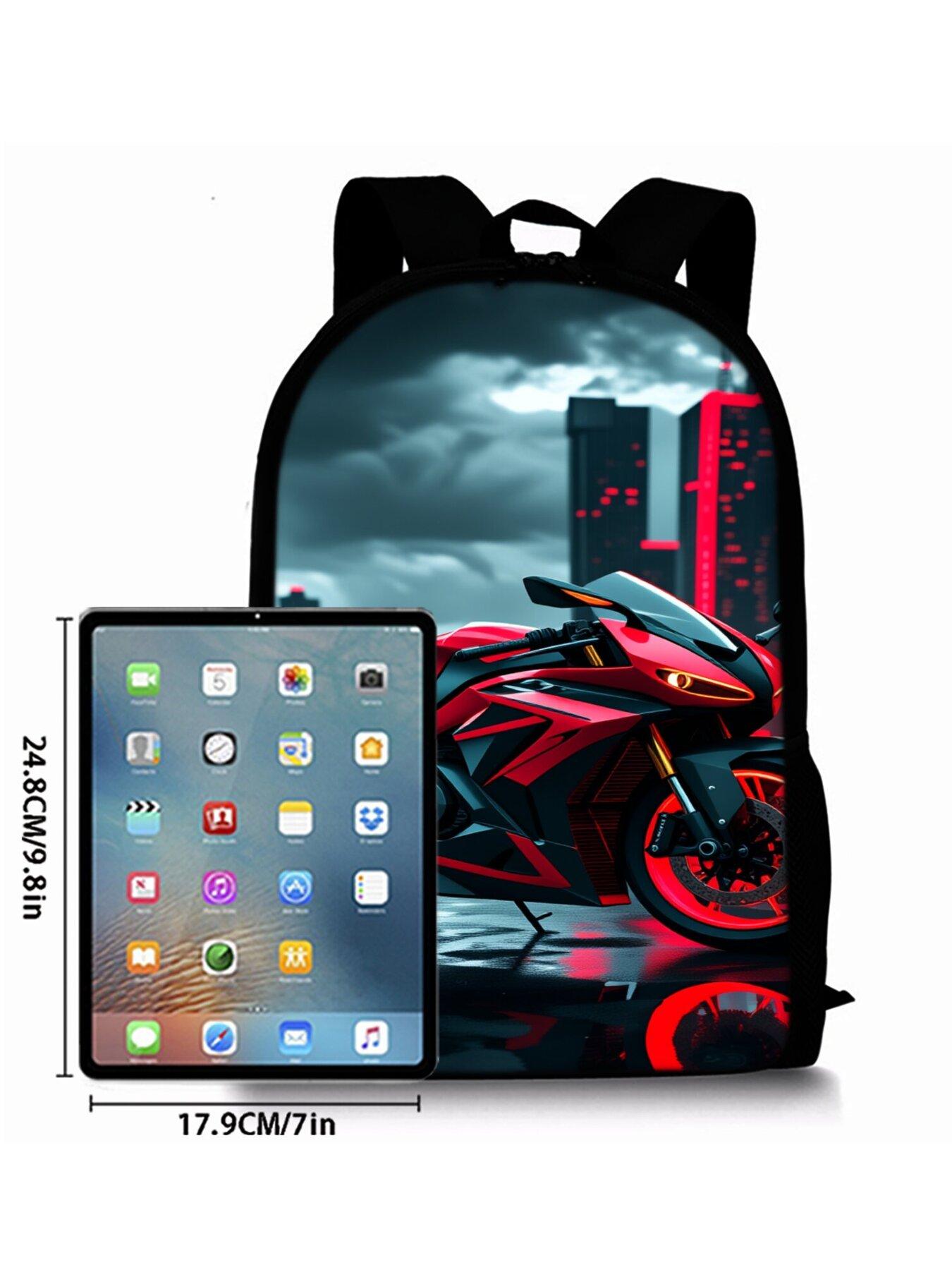 Motorcycle Pattern Print Single-Layer Backpack