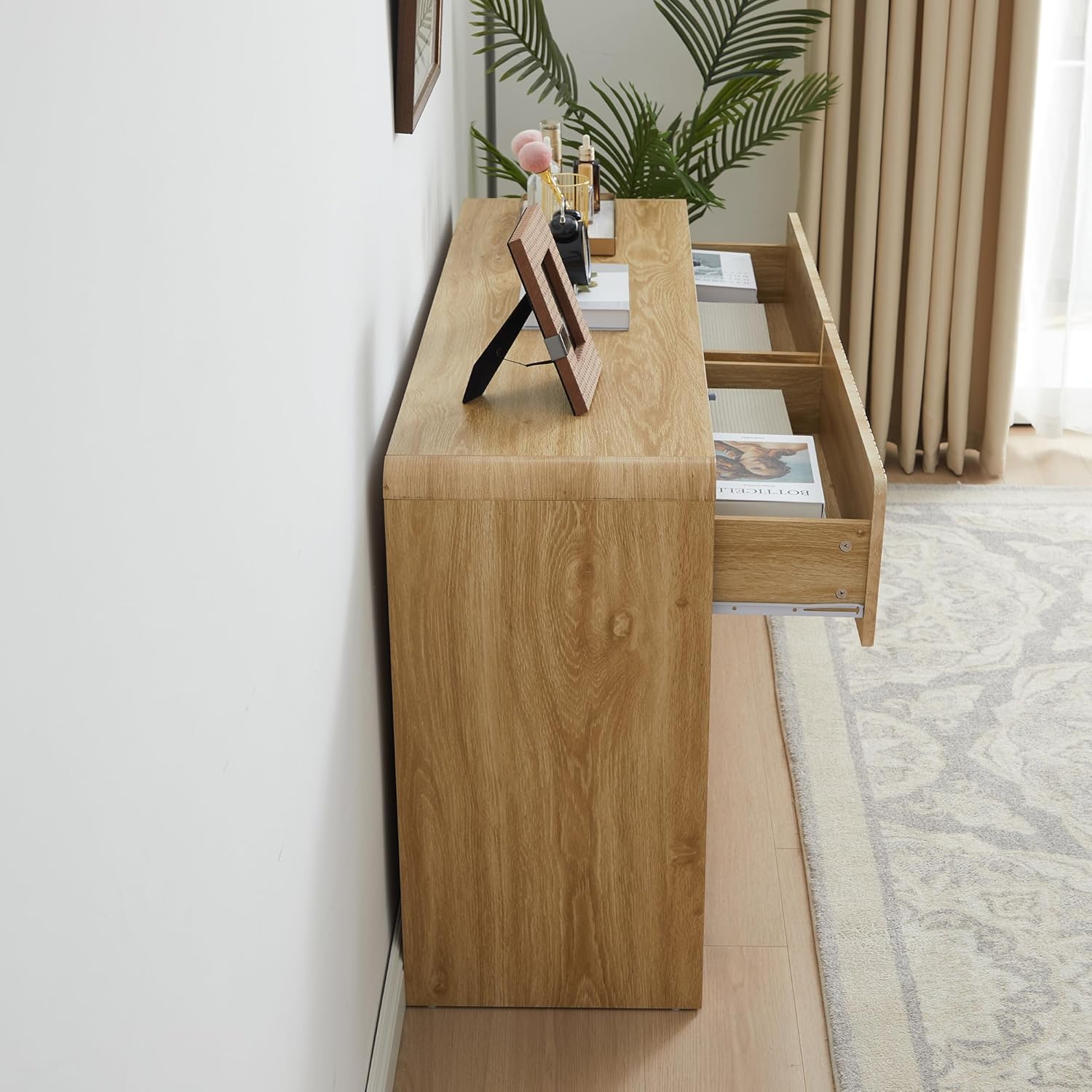 Giratree Fluted 6 Drawers Dresser for Bedroom, 53" Wide Mid Century Modern Chest of Drawers with Curved Profile Design, Large Wood Double Dresser for Living Room Wooden Dressing Table with Drawers