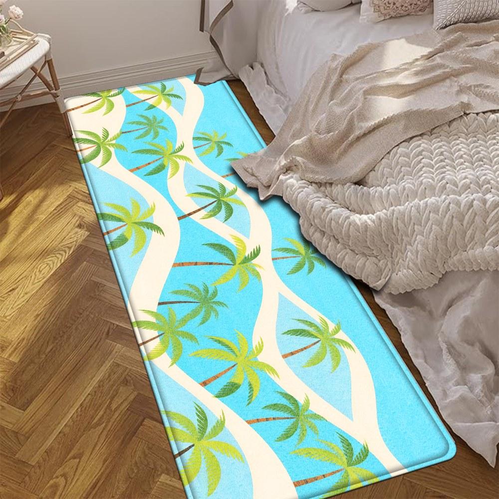 1PC， Spring Coconut Tree Beach Scene Patterned strip rugs, home décor, bathroom mats, entryway mats, bathroom non-slip mats, indoor entrance rugs, bedroom bedside mats, kitchen mats, hallway rugs, flannel sponge rugs, hallway runner rugs