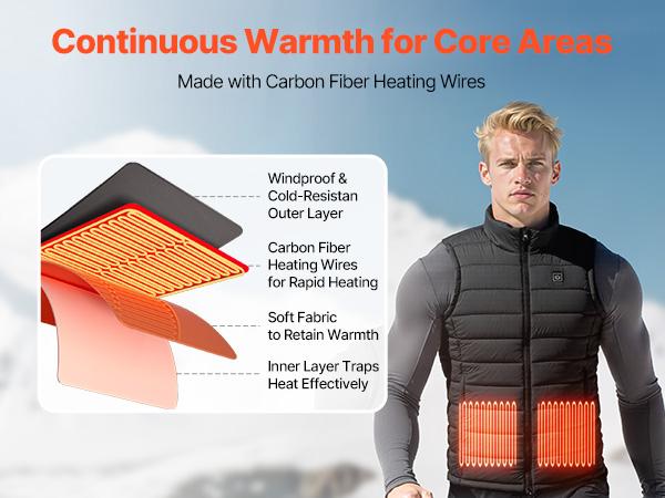 VEVOR Mens Thermal Soft Heated Male Vest, 16000 mAh Battery Pack, 8 Heating Zones, Lightweight Rechargeable Winter Menswear, 3 Levels, for Outdoor Hiking Camping, Size L