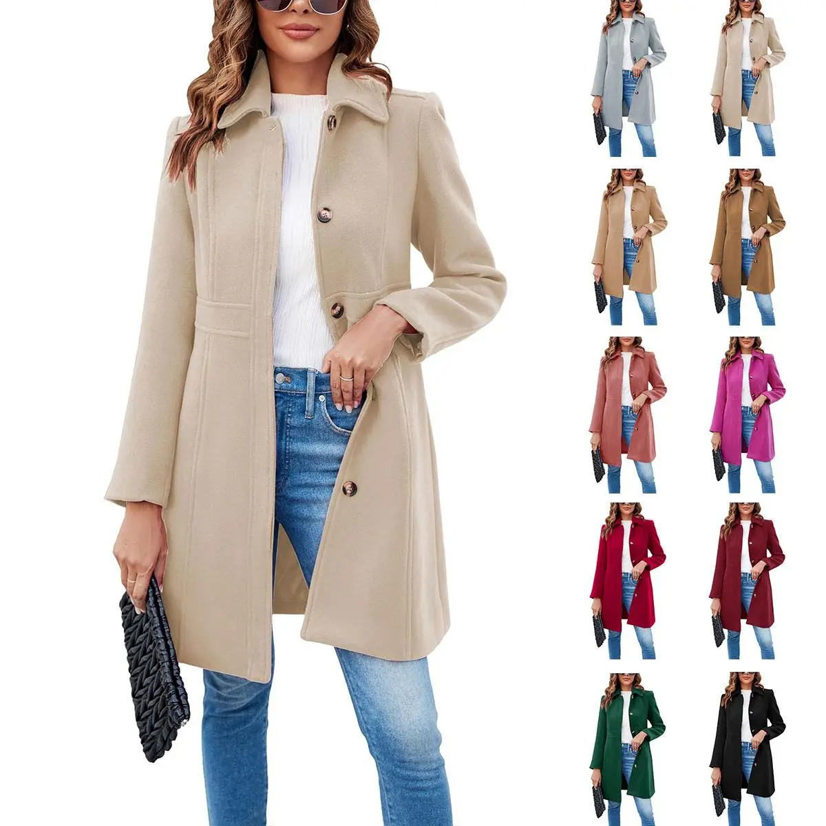 Imily Bela Women's Elegant Single Breasted Coat Long Sleeve Mid Wool Overcoat Work Office Pea Coats