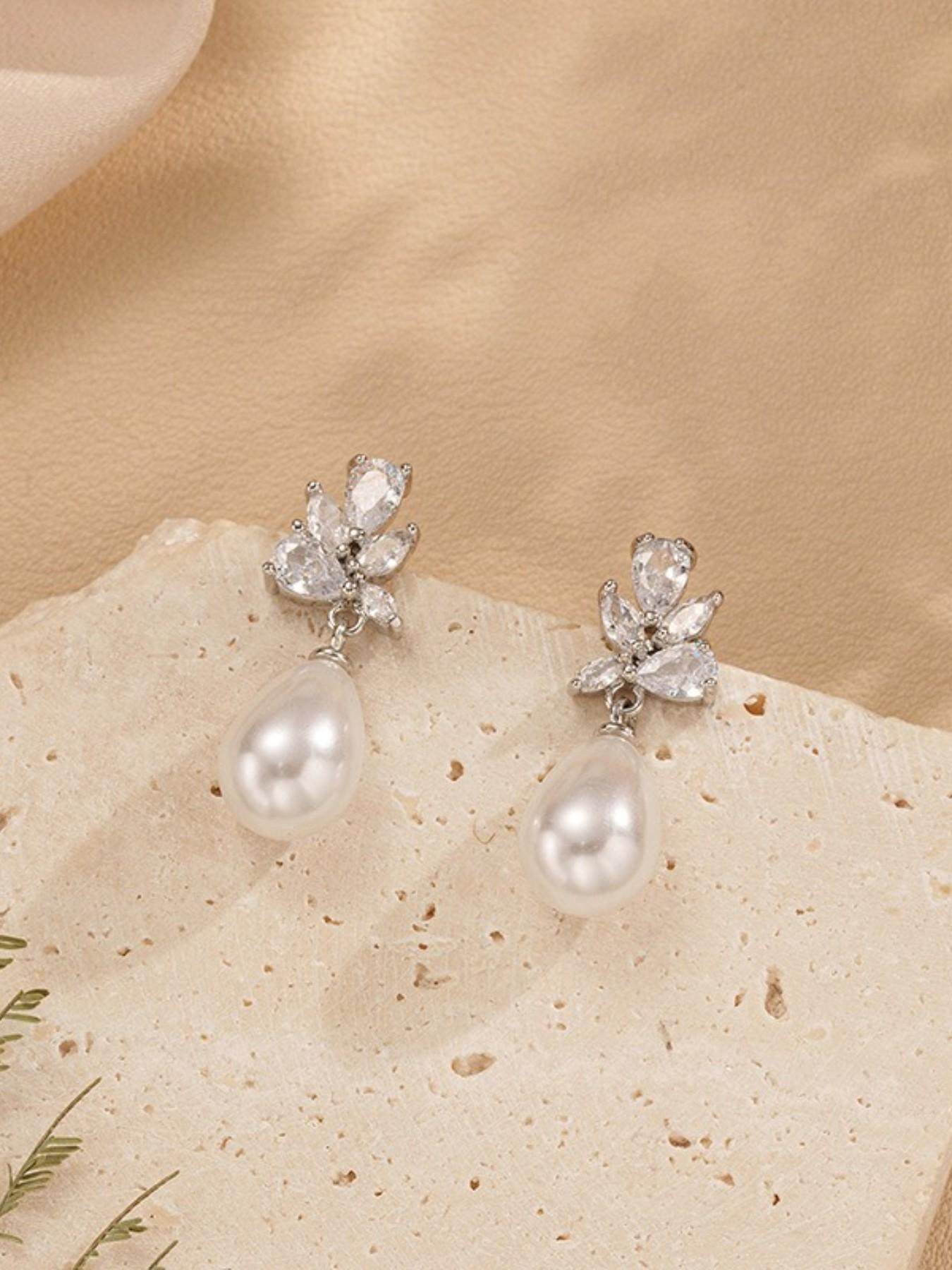 Pearl and Zirconia Pendant Earrings—Perfect for everyday wear, weddings, formal events, and bridal jewelry—An ideal gift for Mother’s Day, anniversaries, and birthdays