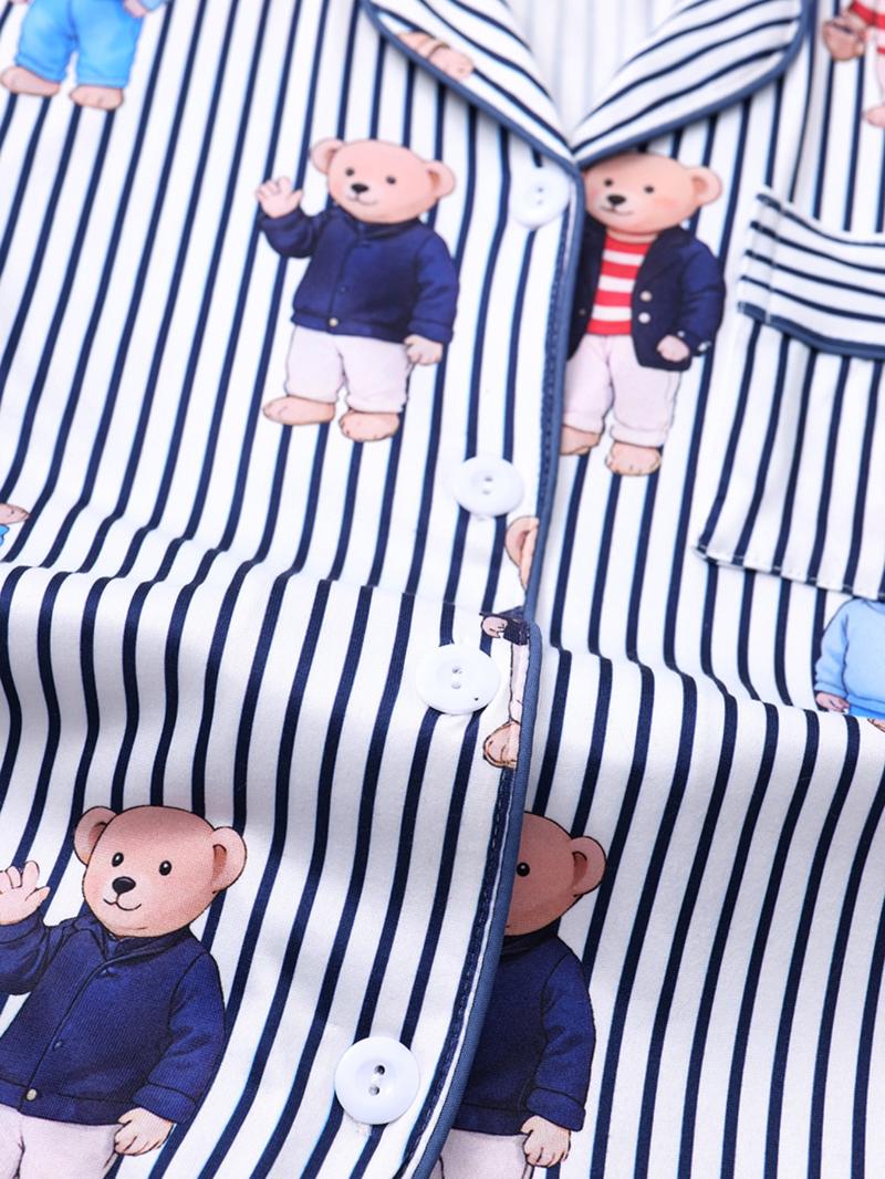 Women's Fall Winter Pajama Set, Cute Bear Print, Comfortable Lapel Top & Elastic Pants, Casual Homewear, Ladies Sleepwear Series