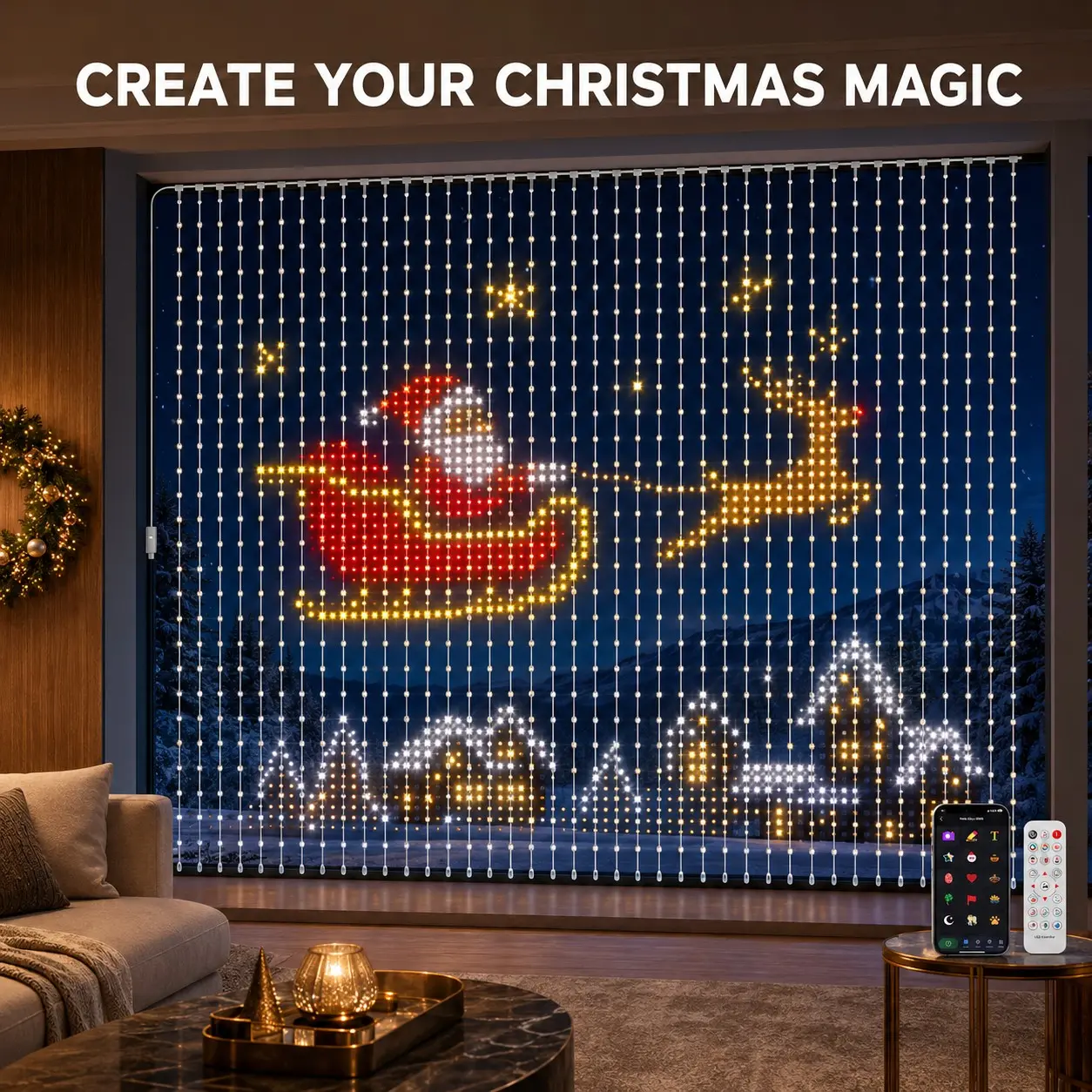 RGB-Ic Smart Curtain Light String, 400 LED RGB Flow Effect, Remote & APP Control, Ip44 Waterproof, DIY Layout, Dreamy Atmosphere Lighting