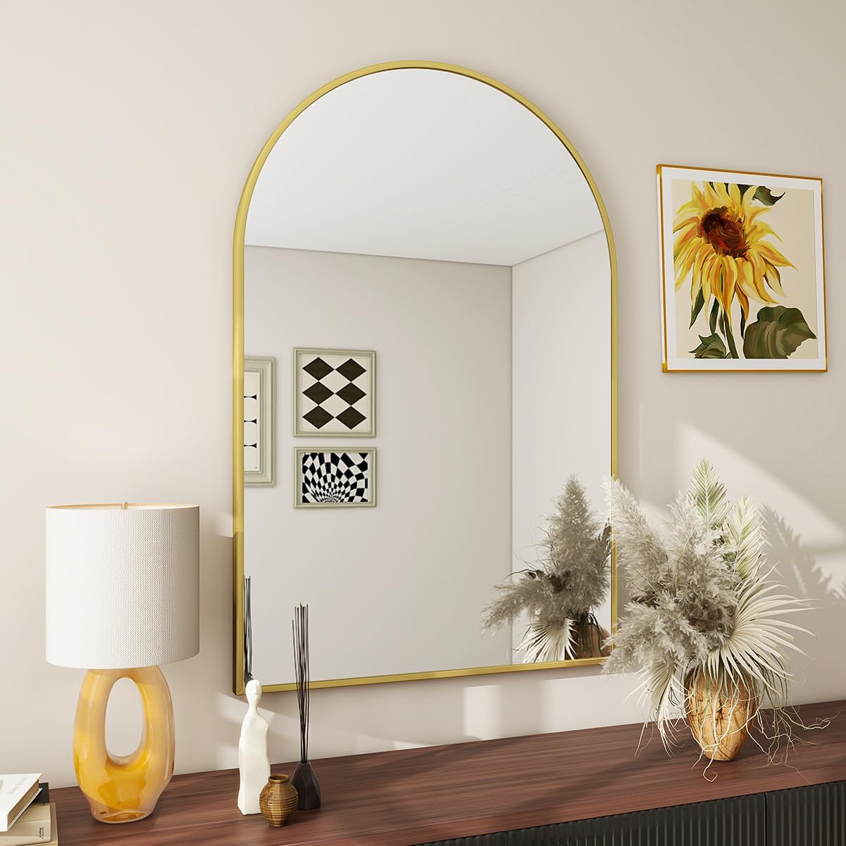 Arched Anti-Fog Bathroom Mirror, 30x20 / 35x24 / 37x26 Inch Options, Rustproof Aluminum Frame, HD Explosion-Proof Glass, Elegant Wall Mirror for Entryway, Living Room, Cafe (Golden/Black) | #HomeDecor