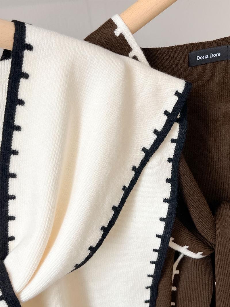 Women's Beige Chevron Pattern Scarf, Casual Soft Comfortable Knitted Shawl for Daily Wear, Fashion Accessories for Women & Girls