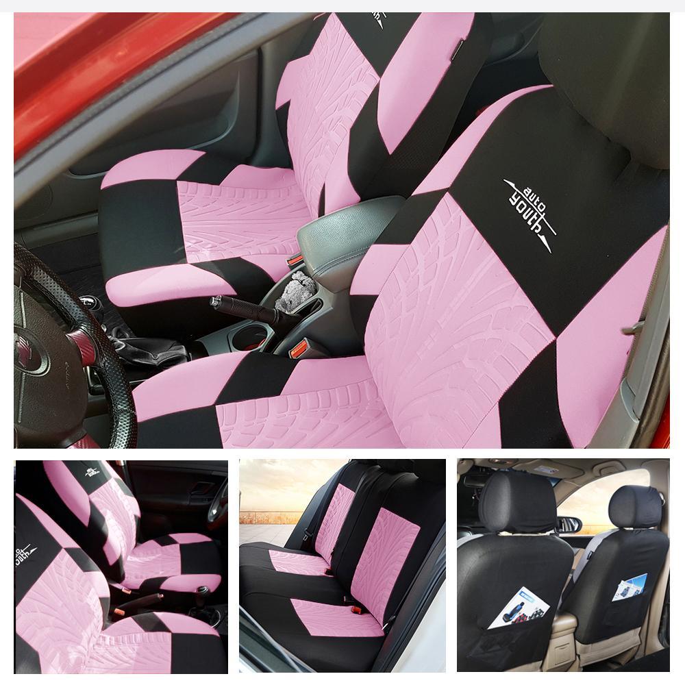 5-Seater Cute Car Seat Covers Universal, Fabric Stylish Car Seat Protectors for Front & Rear Seats, Airbag Compatible, Fits Most Cars SUVs & More, Car Interior Accessories