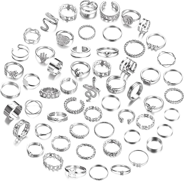 58 PCS Vintage Knuckle Ring Set for Women Bohemian Stackable Joint Finger Rings Stacking Butterfly Snake Hollow Carved Crystal Midi Silver/Gold Rings Pack for Gift