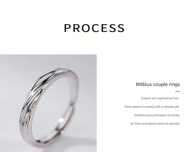 Fashion Jewelry - Adjustable unisex stainless steel Mobius rings with delicate and lightweight groove design; perfect for weddings, couples, and Valentine's Day gifts.