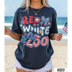 Women's Boho Vintage Graphic Tee - Smooth Fabric Women's Clothes, 4th of July Outfits Fourth of July Stuff Patriotic USA Flag Red White Top