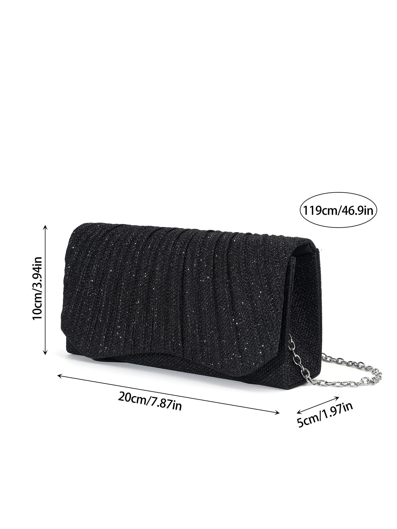 Rhinestone Decor Pleated Clutch Bag, Elegant Handbag for Party and Events, Fashionable Shoulder Crossbody Chain Bag, 1pc