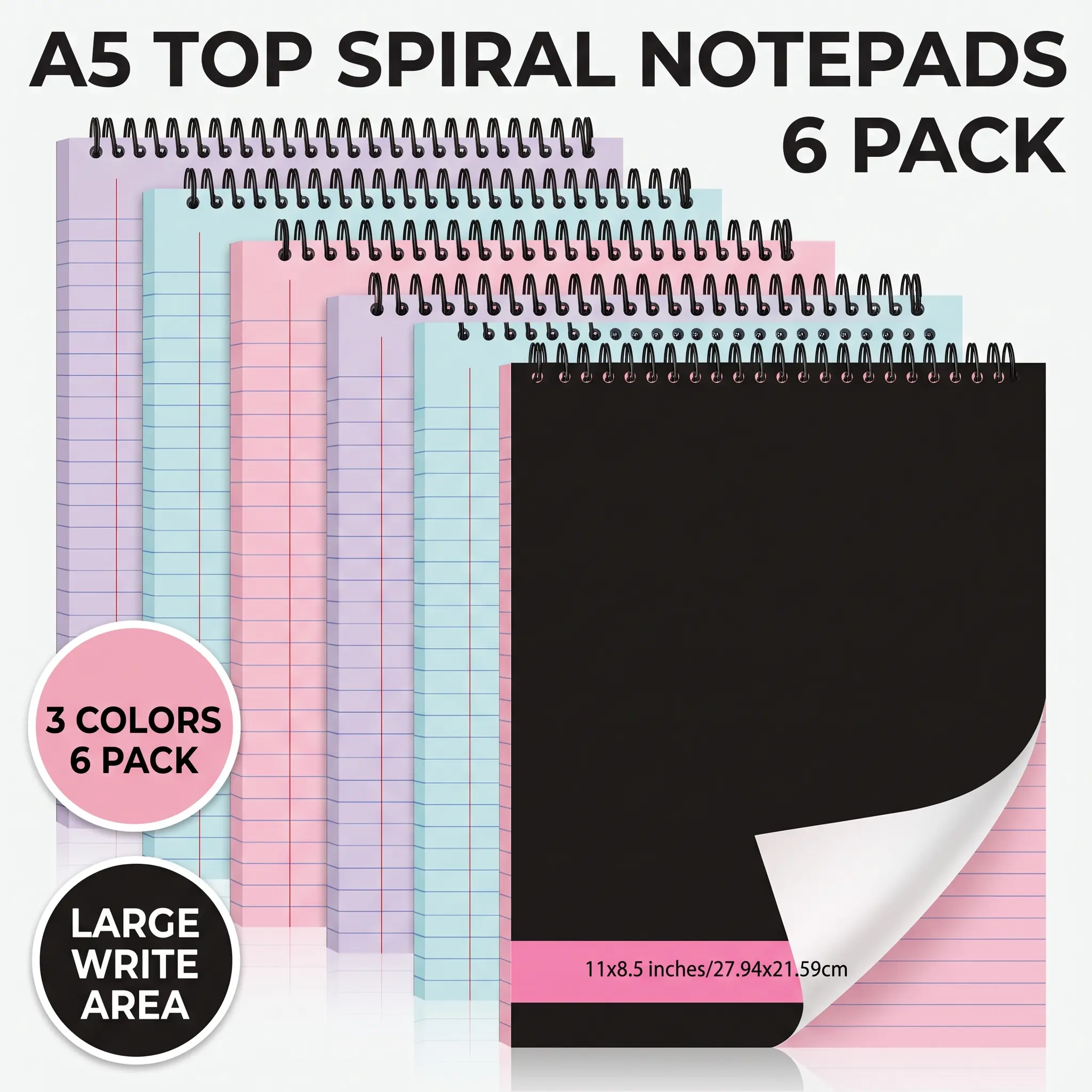 6/12 Pack Spiral Notebooks College Ruled 8.5 x 11, Bulk Hardcover Lined Journals with Dividers & Tabs, Thick 100 GSM Bleed-Proof Paper, Perforated Notebook for School & Office