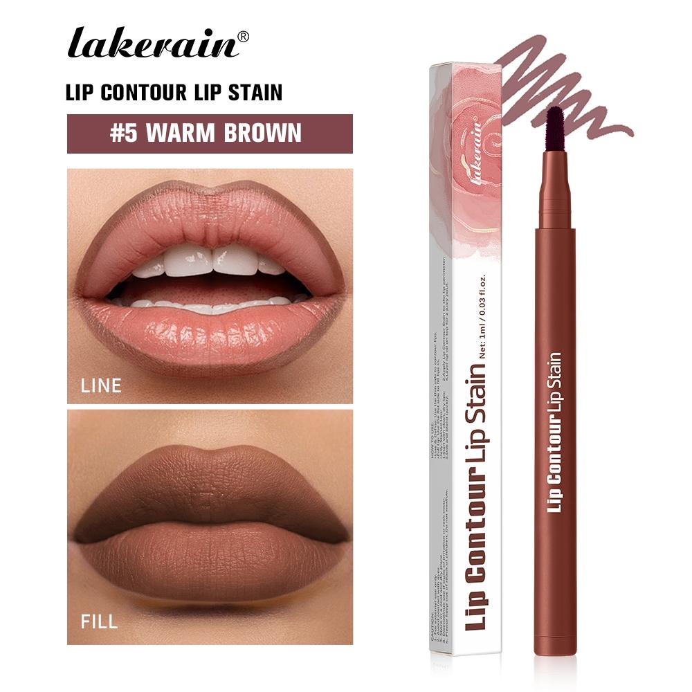 Lakerain 2-in-1 Lip Liner & Lip Stain, Waterproof High-Pigment Smudge-Proof Lip Tint, Non-Drying Formula for Precise Definition & Gradient Matte Looks, Travel-Friendly with 8 Shades for All Skin Tones