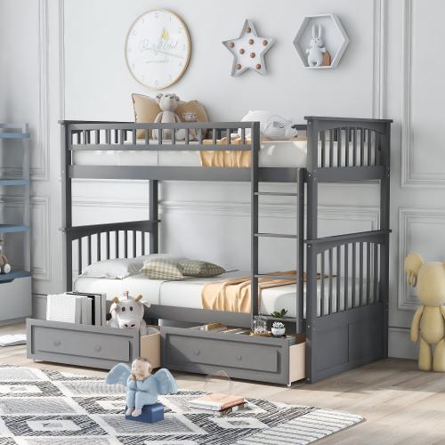 【Bellemave】Twin over Twin/Twin over Full/Full over Full Bunk Bed with Drawers, Convertible Beds, Espresso