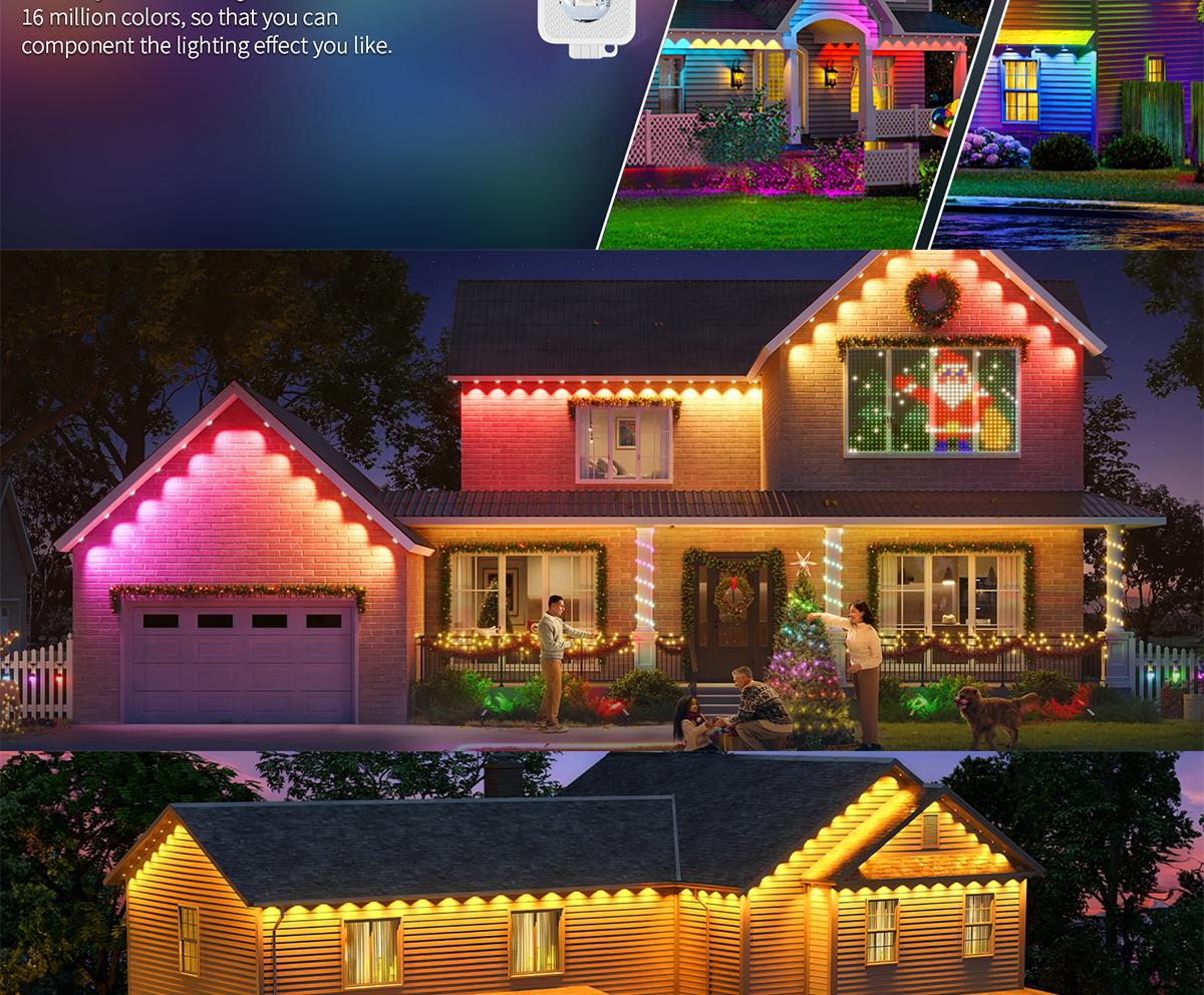 HYPERLITE RGB IC Eaves Lights with 30/60 LEDs, Permanent Outdoor Lighting, Music Sync Party Lights, IP67 Waterproof, Bluetooth APP & Remote Control, 50/100 Feet - Perfect for Decorative，SpringGlowUp
