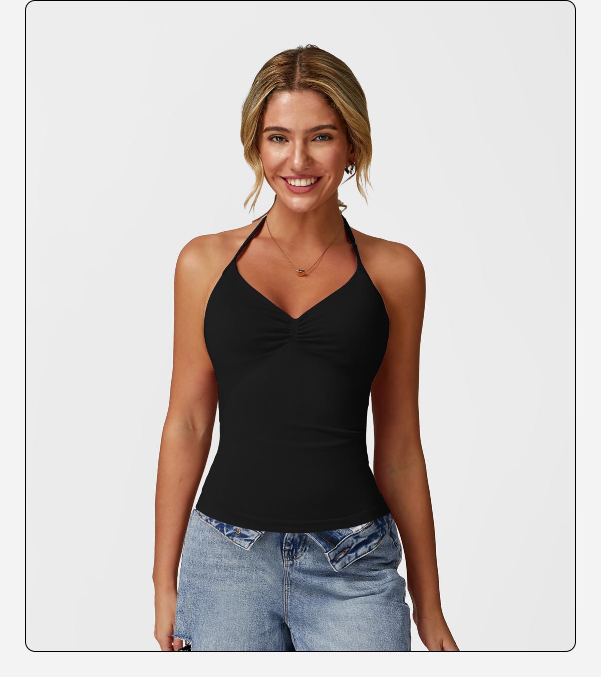 MFVIM Women's Fit Camisole with Built-in Bra Spaghetti Straps Basic Nylon Western Outfits Casual Sleeveless Cropped Tank Corset Spandex SpringStatements