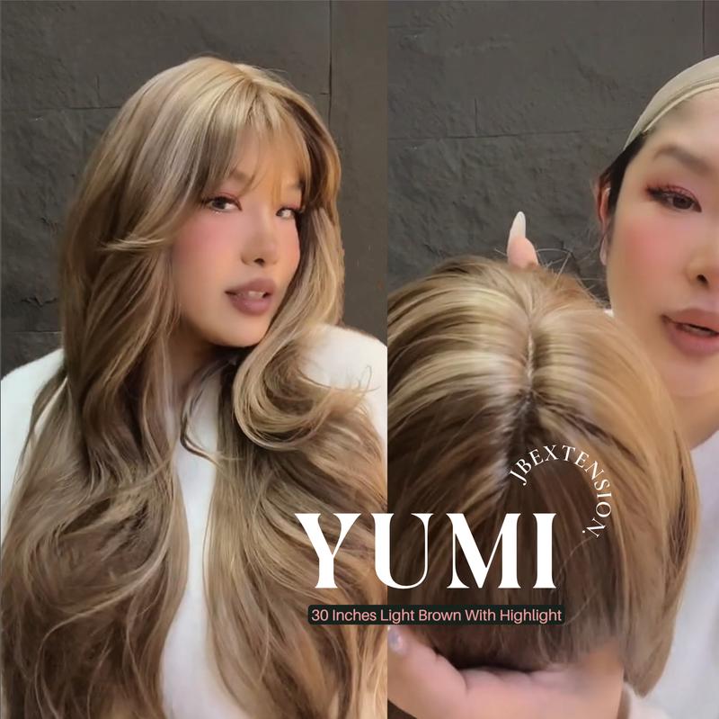 JBEXTENSION 30 Inches Long Light Brown With Highlight Wig With Bangs YUMI